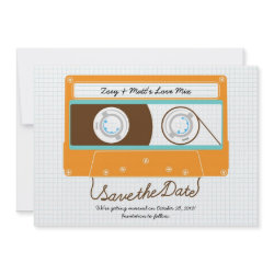 Indie Mixtape Wedding (Orange/Sky) Save the Date invitation