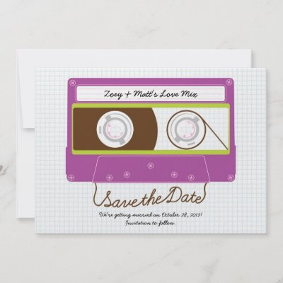 Indie Mixtape Wedding Purple Lime Save the Date Personalized Invitation by