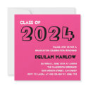 Indie style drawn on pink graduation announcement invitation