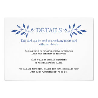 Indigo blue leaves pattern wedding insert card