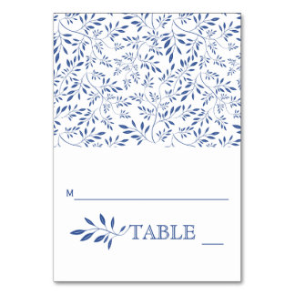 Indigo blue leaves wedding folded escort card table cards