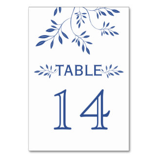 Indigo blue leaves wedding table number card table cards