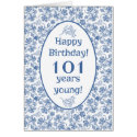 Indigo Blue on White Floral 101st Birthday Card