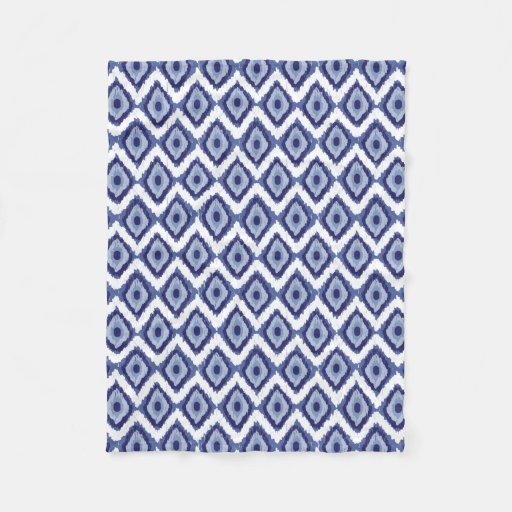 Indigo Blue Tribal Ikat Diamond White Chevron Fleece Blanket Zazzle