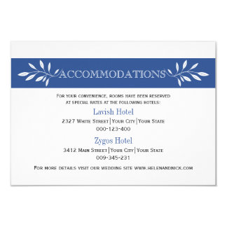 Indigo blue, white modern wedding accommodations 3.5x5 paper invitation card