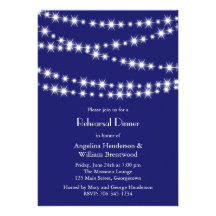 Indigo Twinkle Lights Rehearsal Dinner Invitation