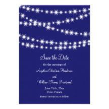 Indigo Twinkle Lights Save the Date Custom Announcements