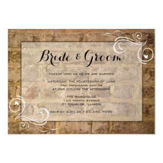 Industrial Chic Bricks with Swirls Wedding Card