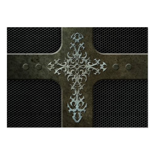 Industrial Steel Mesh Gothic Cross Business Card Templates (front side)
