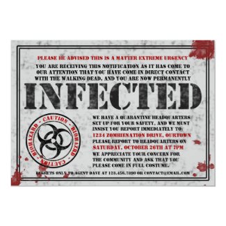 Infected Notice Zombie Halloween Party Invitations