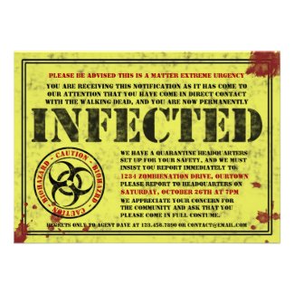 Infected Notice Zombie Halloween Party Invitations