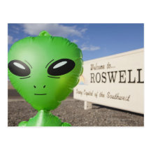 Inflatable alien with Welcome to Roswell sign in Post Card