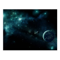 Inhabited planet in space postcards