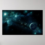 Inhabited planet in space print