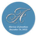 Initial A blue monogram custom name favor seal sticker