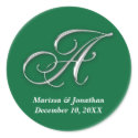 Initial A green monogram custom name favor seal sticker