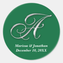 Initial A green monogram custom name favor seal stickers