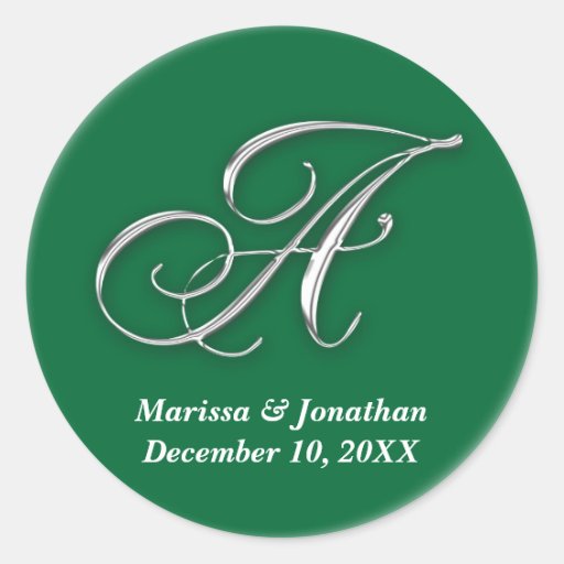 Initial A green monogram custom name favor seal Round Sticker