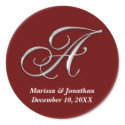 Initial A wine red monogram custom name favor seal sticker