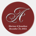 Initial A wine red monogram custom name favor seal Stickers