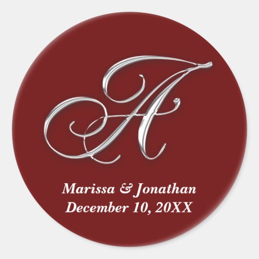 Initial A wine red monogram custom name favor seal Stickers