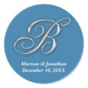Initial B blue monogram custom name favor seal sticker