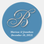 Initial B blue monogram custom name favor seal Round Stickers