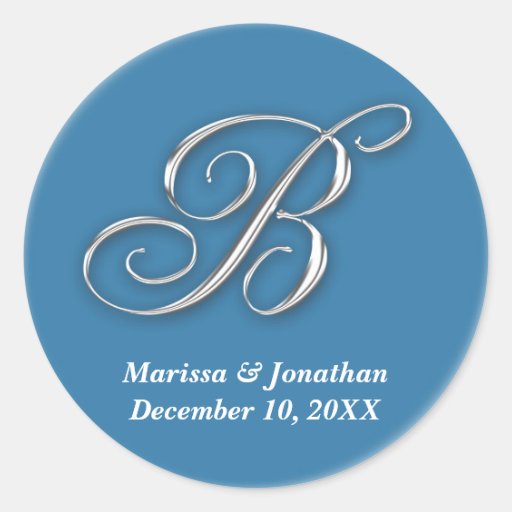 Initial B blue monogram custom name favor seal Round Stickers