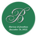 Initial B green monogram custom name favor seal sticker