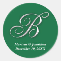 Initial B green monogram custom name favor seal stickers