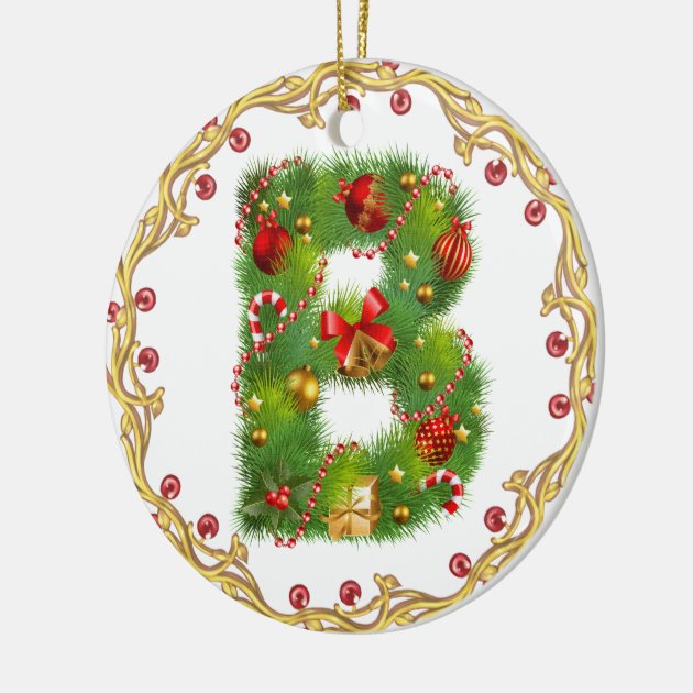 Initial B Monogrammed Christmas Ornament - Circle | Zazzle