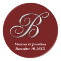 Initial B wine red monogram custom name favor seal sticker