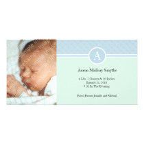 Initial Blue Green Boy New Baby Birth Photo Cards photo cards