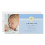 Initial Blue Yellow Boy New Baby Birth Photo Cards