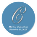 Initial C blue monogram custom name favor seal sticker