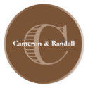 Initial C brown monogram name tag party favor sticker