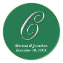 Initial C green monogram custom name favor seal sticker