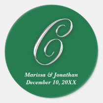 Initial C green monogram custom name favor seal stickers