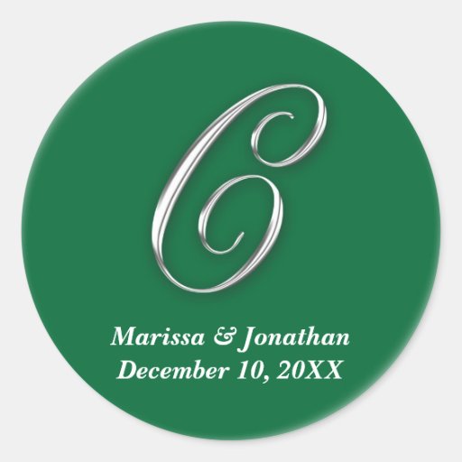 Initial C green monogram custom name favor seal Round Stickers
