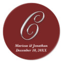 Initial C wine red monogram custom name favor seal sticker