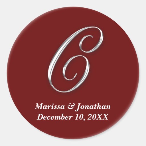 Initial C wine red monogram custom name favor seal Round Sticker