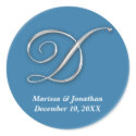 Initial D blue monogram custom name favor seal sticker