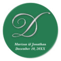 Initial D green monogram custom name favor seal sticker