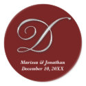 Initial D wine red monogram custom name favor seal sticker