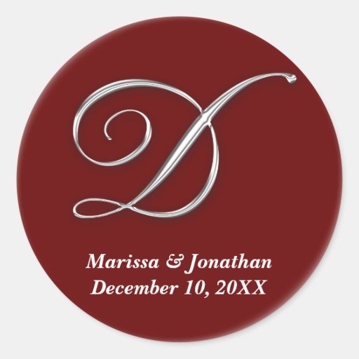 Initial D wine red monogram custom name favor seal Round Stickers