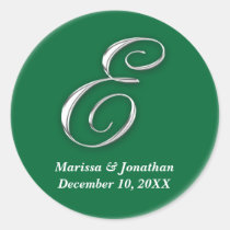 Initial E green monogram custom name favor seal stickers