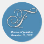 Initial F blue monogram custom name favor seal Stickers