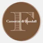 Initial F brown monogram name tag party favor Sticker