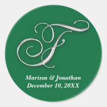 Initial F green monogram custom name favor seal stickers