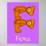 Initial F~Teddy Bear Alphabet Letter~Custom Name Posters